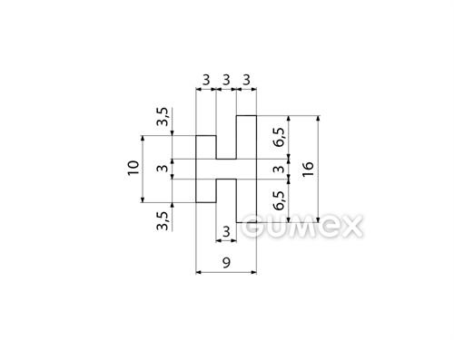Silikónový profil tvaru "H", 16x9/3/3mm, 60°ShA, -60°C/+180°C, transparentný